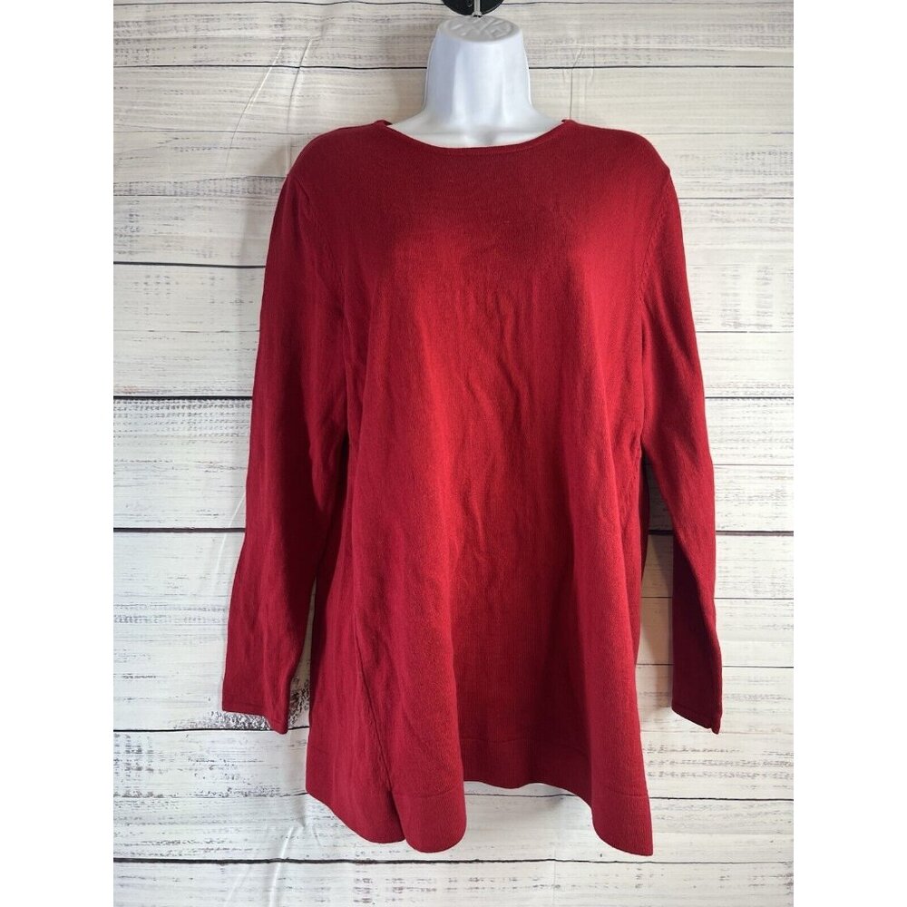 J Jill Women's XL Tall Red Long Sleeve Round Neck Knit Sweater Tunic Layer Cozy